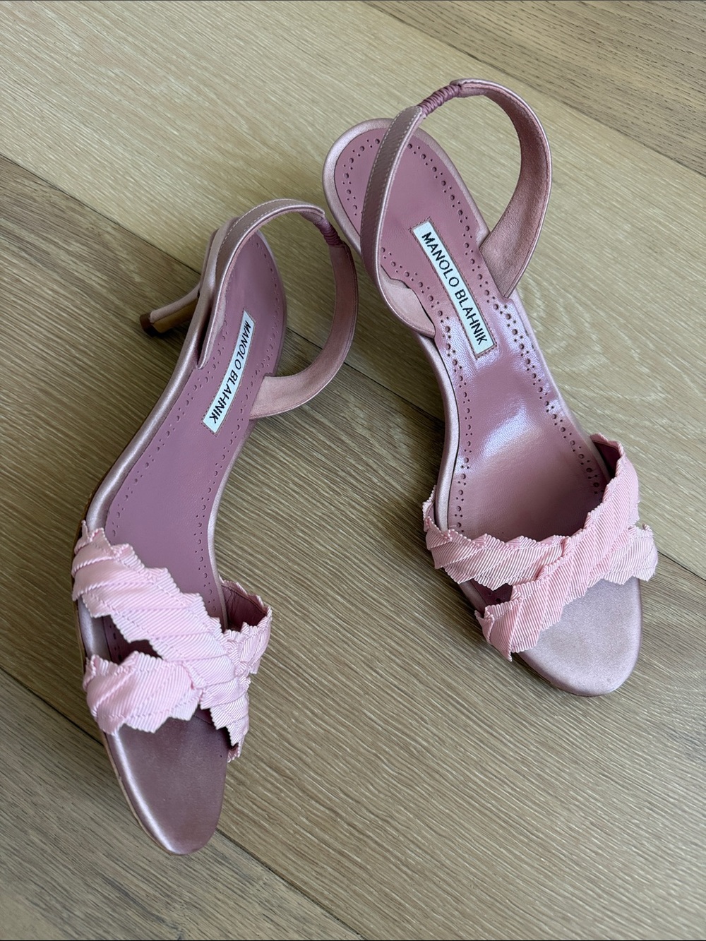 Manolo Blahnik Ligra 50 Faille-trimmed satin slingback sandals - Picture 1 of 6
